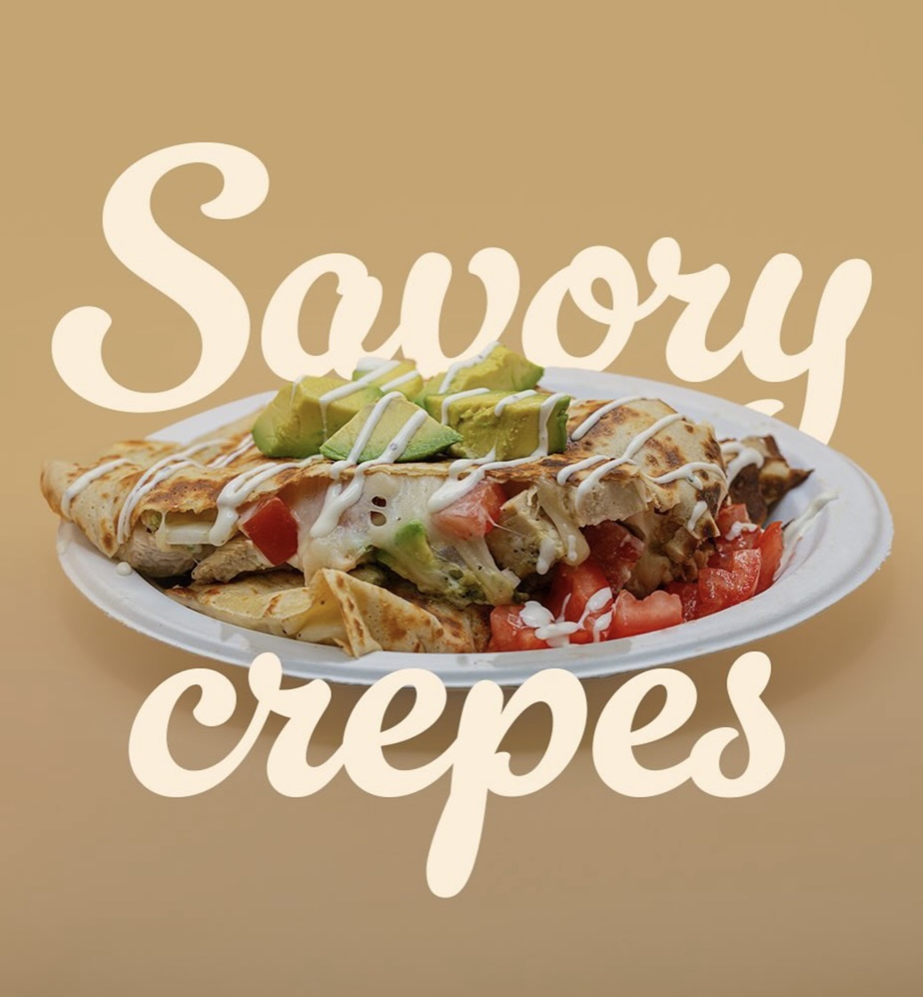 Savory chicken crepe with avocado, tomato and cream
